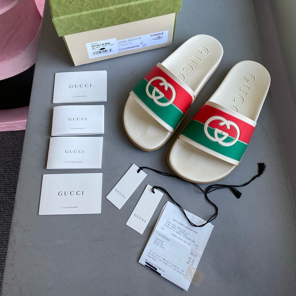 GUCCI GG Slides Box Receipt Italy Sandal Flip Flop givenchy tom ford 7.5 38 boho